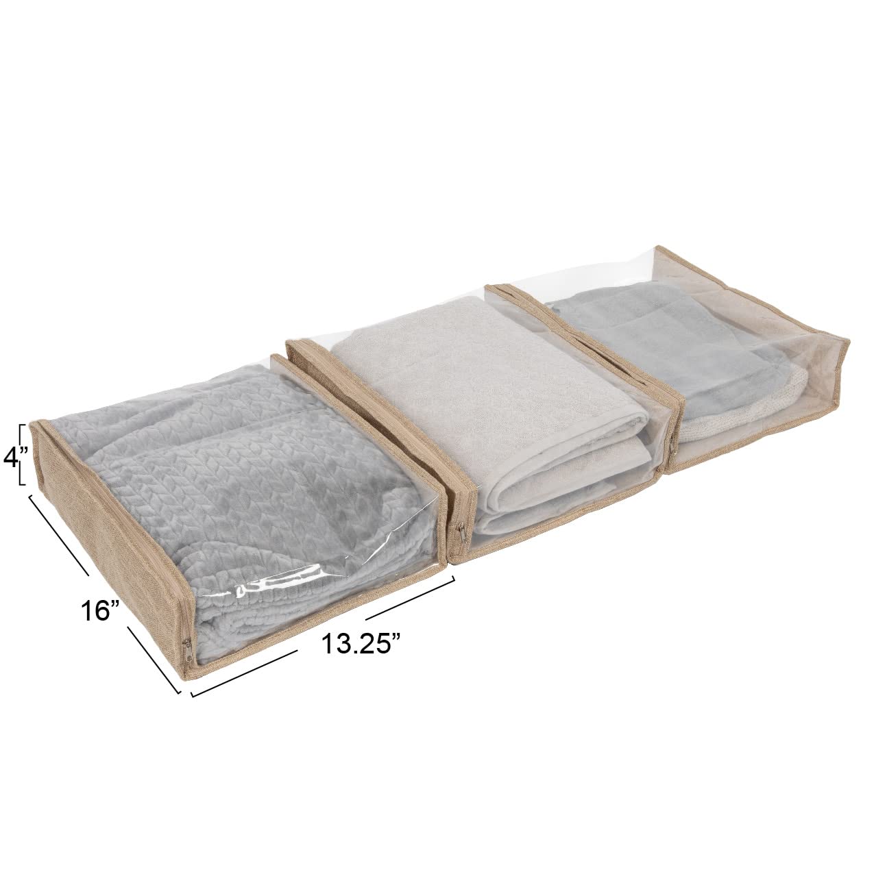 Household Essentials Under Bed Zippered Sweater Storage Bags with Clear Vision Panel, Set of 3