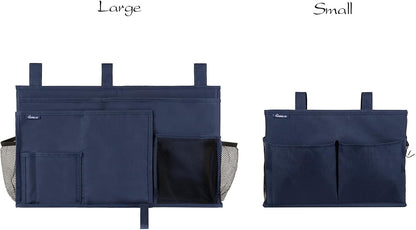Surblue Bedside Caddy Hanging Organizer Storage Bag Pocket for Bunk, Hospital, College Dorm Rooms, Baby Bed Rails, Camp - 4 Pockets, 2 Hooks (Blue)