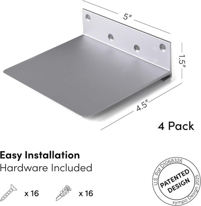 Floating Invisible Bookshelf Wall Mounted (Set of 4) - Aluminum - Turn Books into Floating Shelves