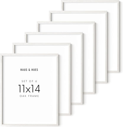 Haus and Hues White Oak 11x14 Picture Frame Set of 6 - Set of 6 11x14 Wood Picture Frame, 11x14 White Picture Frame, 14x11 Picture Frames, White Picture Frames 11x14, White Art Frame (White Oak Frame)