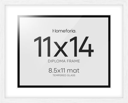 Homeforia 11x14 White Diploma Frame, High End Black Oak 11 x 14 Certificate Wood Frames with Mat 8.5x11, 14x11 Wooden Document Matted Frame, Award Graduation Frames, Tempered Glass, Wall Kit, Set of 1