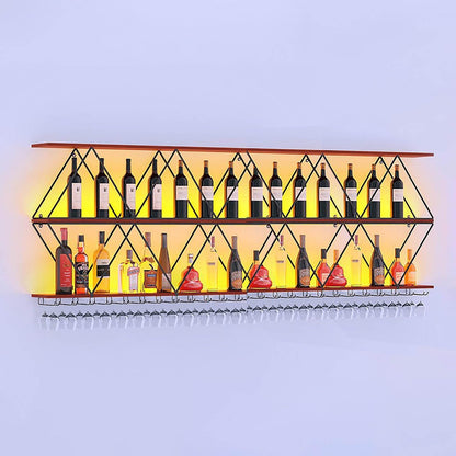 71in Wine Rack Wall Mount with Glass Holder, 3-Tier Floating Wine Rack, DIY Multi-Function Bar Wine Bottle Display Rack for Commercial Restaurants, Tea Rooms, Bars, Wine Cellars