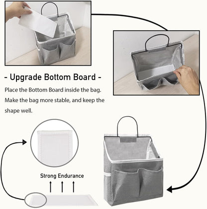 2pcs Small Wall Hanging Organizer Bag, Linen Fabric Door Hanging Storage Basket with Pockets, Waterproof Bin for Kitchen, Bedroom, Office, RV Camper (White)