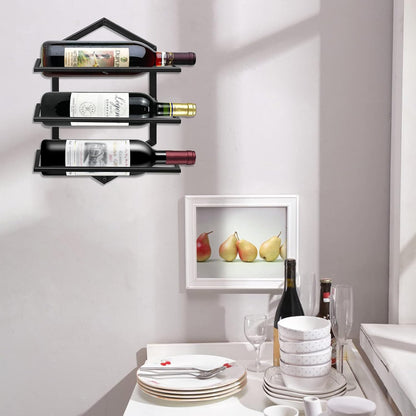 Wall Mounted Wine Stemware Rack, Metal Hanging Wine Glass Display Holde Holds 3 Bottles, Elegant Storage for Kitchen Dining Room Bar Wine Cellar