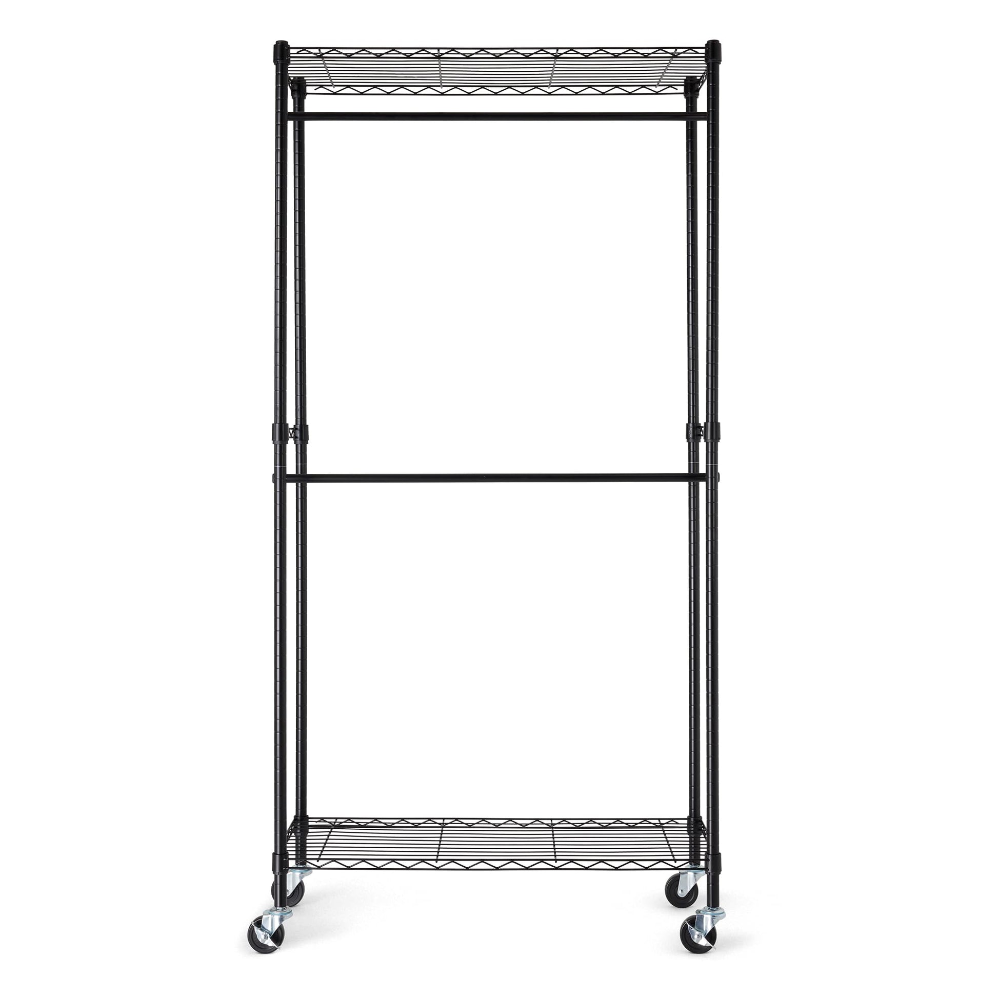 Amazon Basics Adjustable Double Rod Rolling Garment Rack, Hanging Clothes Closet Organizer with