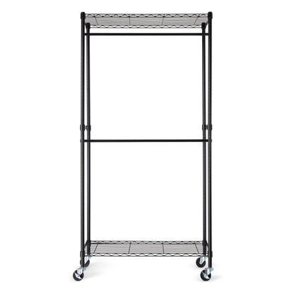 Amazon Basics Adjustable Double Rod Rolling Garment Rack, Hanging Clothes Closet Organizer with