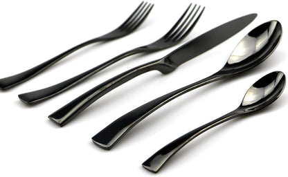 JASHII 18/10 Stainless Steel 20 Piece Mirror Polished Black Flatware Set,Dinner Knife Fork Salad Fork Coffee Spoon，Service for 4 ，Black Utensil Sets