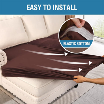 H.VERSAILTEX Velvet Stretch Sectional Couch Covers 3 Pieces Sofa Seat Cushion Covers L Shape Separate Cushion Couch Cover for Both Left/Right Sectional Couch (Large Sofa 2 Seater + 1 Chaise, Brown)