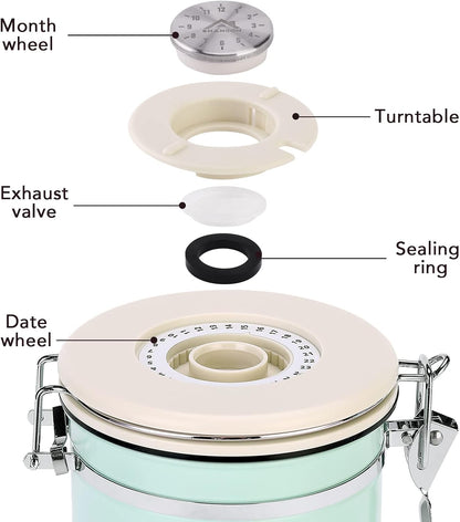 ShanSon Coffee Canister Airtight Coffee Container Stainless Steel Coffee Bean Storage Container with CO2 Release Valve and Scoop Coffee Canister for Beans,Grounds,Sugar,Flour,Tea,Cereal,22OZ,Green