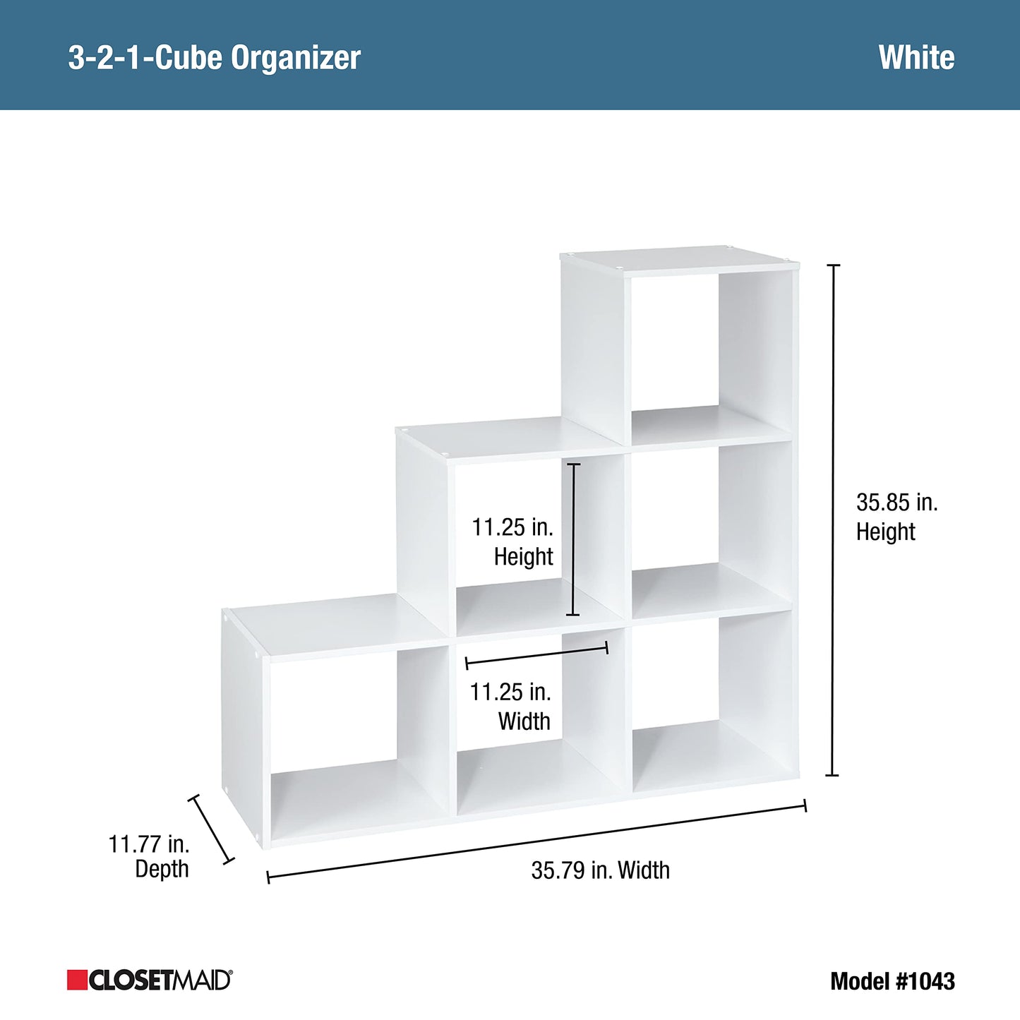 ClosetMaid Cubeicals 3-2-1 Cube Storage Shelf Organizer Bookshelf, 3 Tier, Steps, Corner Unit, Easy