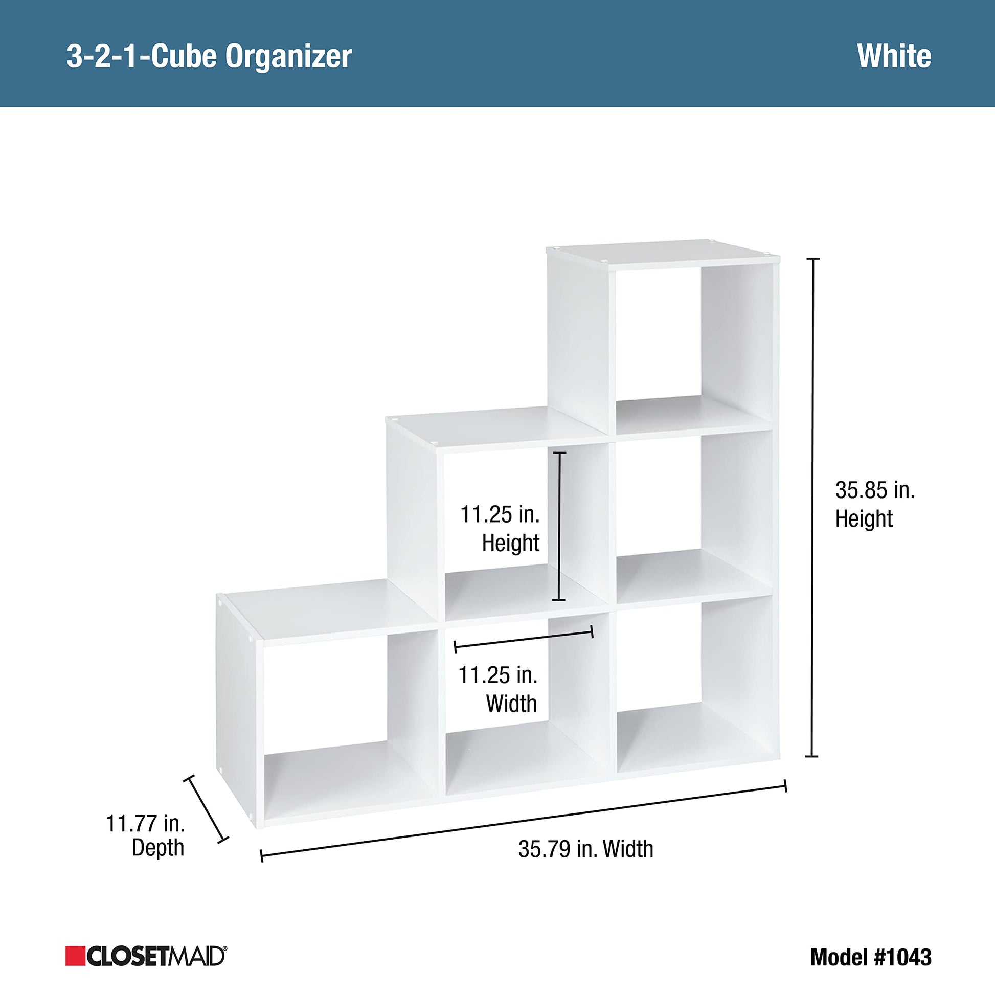 ClosetMaid Cubeicals 3-2-1 Cube Storage Shelf Organizer Bookshelf, 3 Tier, Steps, Corner Unit, Easy