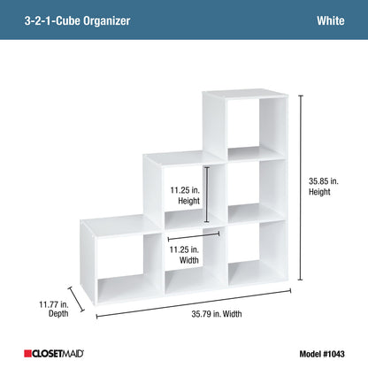 ClosetMaid Cubeicals 3-2-1 Cube Storage Shelf Organizer Bookshelf, 3 Tier, Steps, Corner Unit, Easy