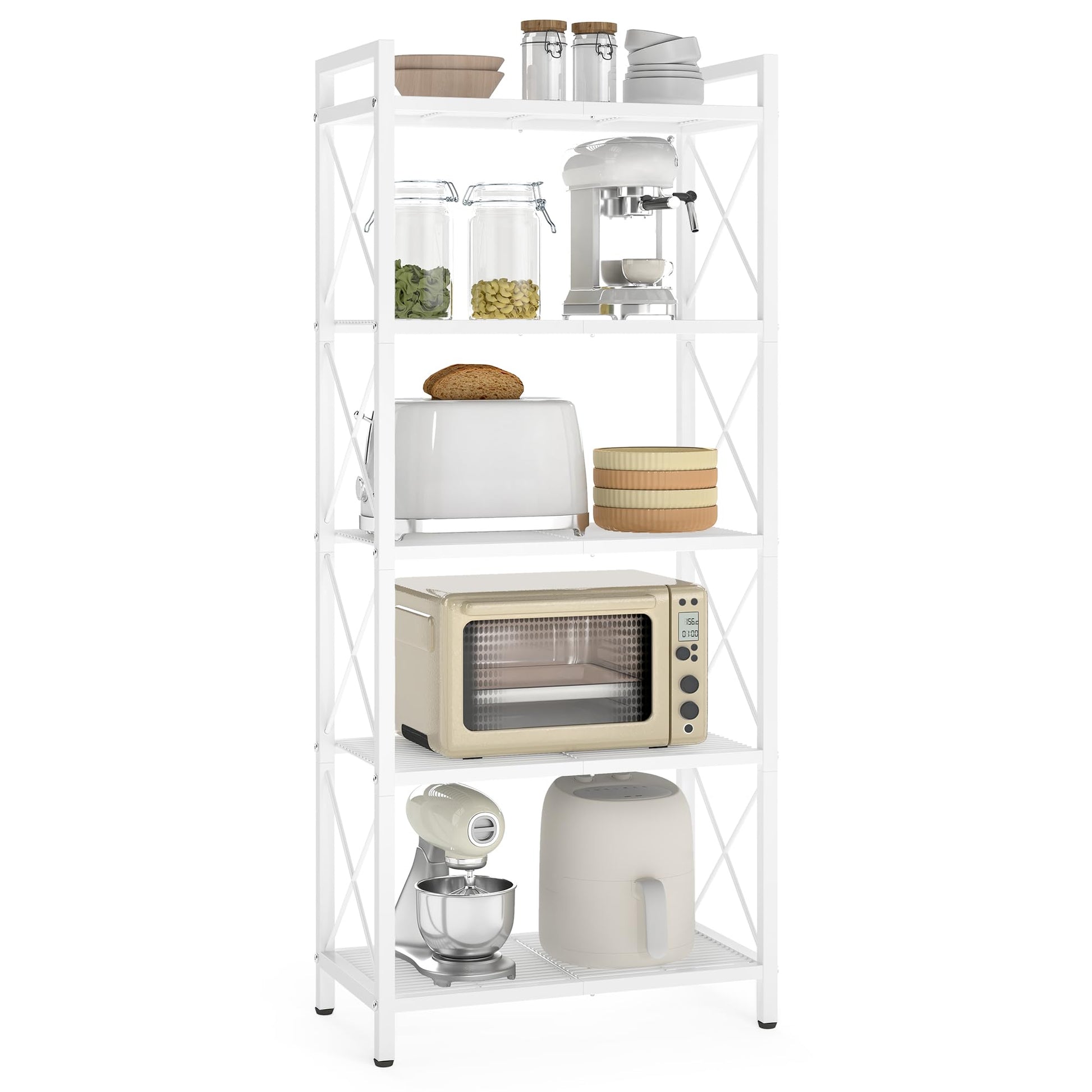 SONGMICS 5-Tier Metal Storage Rack, Shelving Unit with X Side Frames