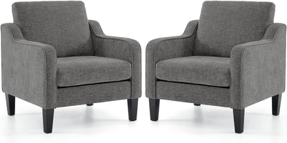VINGLI Accent Chairs Set of 2 for Living Room, Light Grey Mid Century Modern Chair Soft Chenille Sofa Chair Upholstered Comfy Arm Chairs for Bedroom, Play Room, Apartment