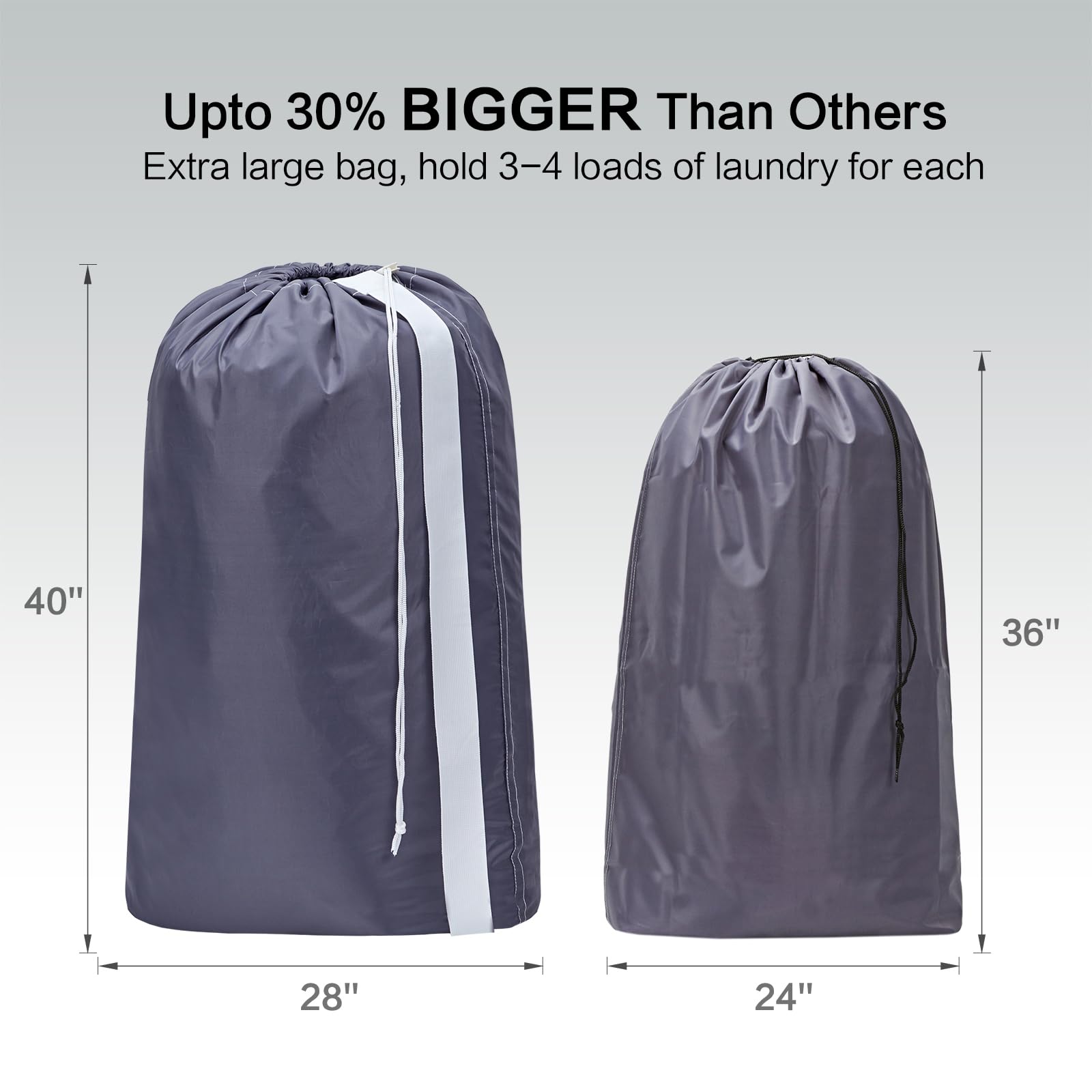 HOMEST 2 Pack XL Nylon Laundry Bag with Strap, Large Dirty Garments Organizer, Easy Fit a Hamper or