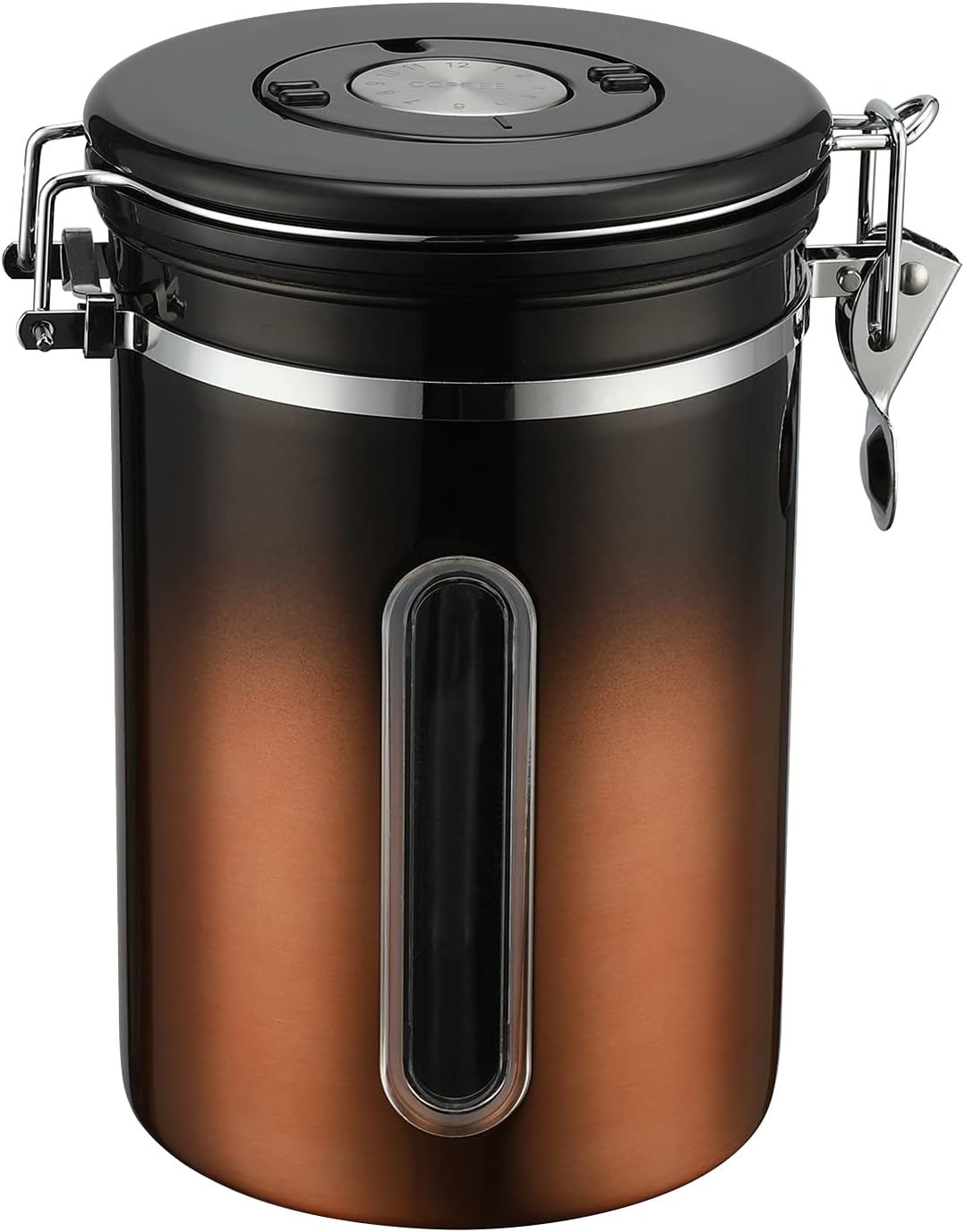 malmo Coffee Canister, Airtight Coffee Container with Date Tracker Lid, Stainless Steel Canister for Kitchen Food Storage (Black-Copper, 22oz)