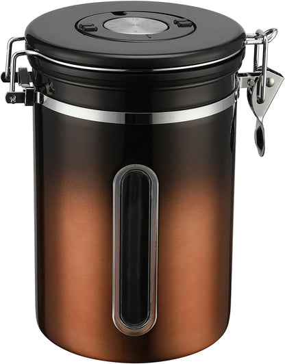 malmo Coffee Canister, Airtight Coffee Container with Date Tracker Lid, Stainless Steel Canister for Kitchen Food Storage (Black-Copper, 22oz)