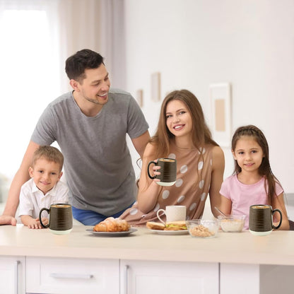 Hasense Coffee Cups Set of 6, 15 oz Stoneware Coffee Mugs with Big Handles, Modern Tea Cup for Indoor and Outdoor for Cocoa, Milk, Tea, Hot Chocolate, Soup, Valentine's Day Gifts, Brown