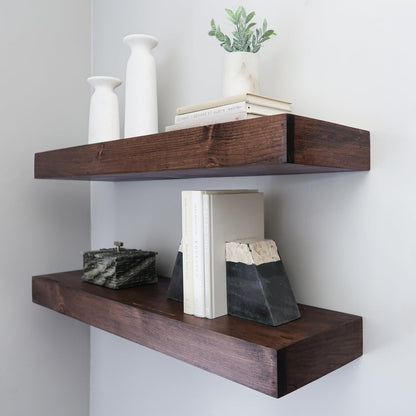 Modern Floating Shelves 3 Inches Thick for Wall, Wide Shelves for Kitchen, Living Room, Bedroom, and Bathroom, Natural Pine Wood, Rustic Wooden Shelf, (Set of 2) (Provincial, 60Lx3Hx8D)