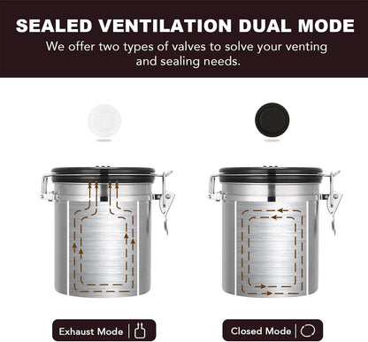 ShanSon Coffee Canister Airtight Stainless Steel Kitchen Food Storage Container with Date Tracker for Beans Grounds Tea Flour Cereal Sugar, 22OZ, Silver