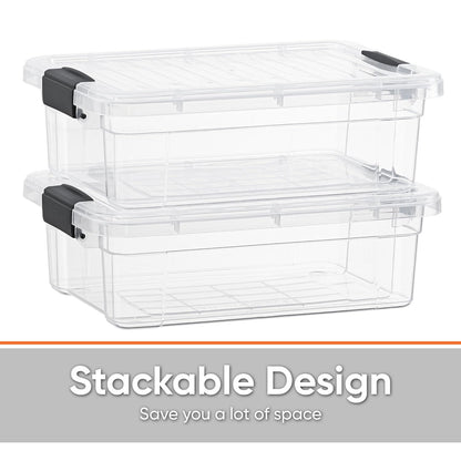 Superio Clear Storage Boxes with Lids, 1.27 Quart Plastic Container Bins for Organizing, Stackable