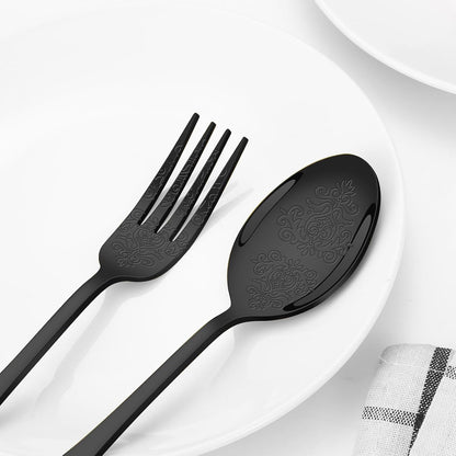 20 Pcs Black Silverware Set for 4 with Classical Flower Embossed Design, Food Grade Stainless Steel Flatware Set, Eating Utensils Sets Include Fork/Knife/Spoon, Cutlery Set, Dishwasher Safe