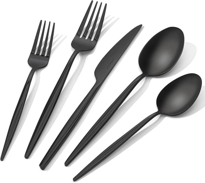 KINGSTONE Silverware Set, 20-Piece Flatware Set Cutlery Set Premium 18/10 Stainless Steel, Tableware Include Forks Knives Spoons for Home Kitchen Restaurant Wedding, Dishwasher Safe,Black