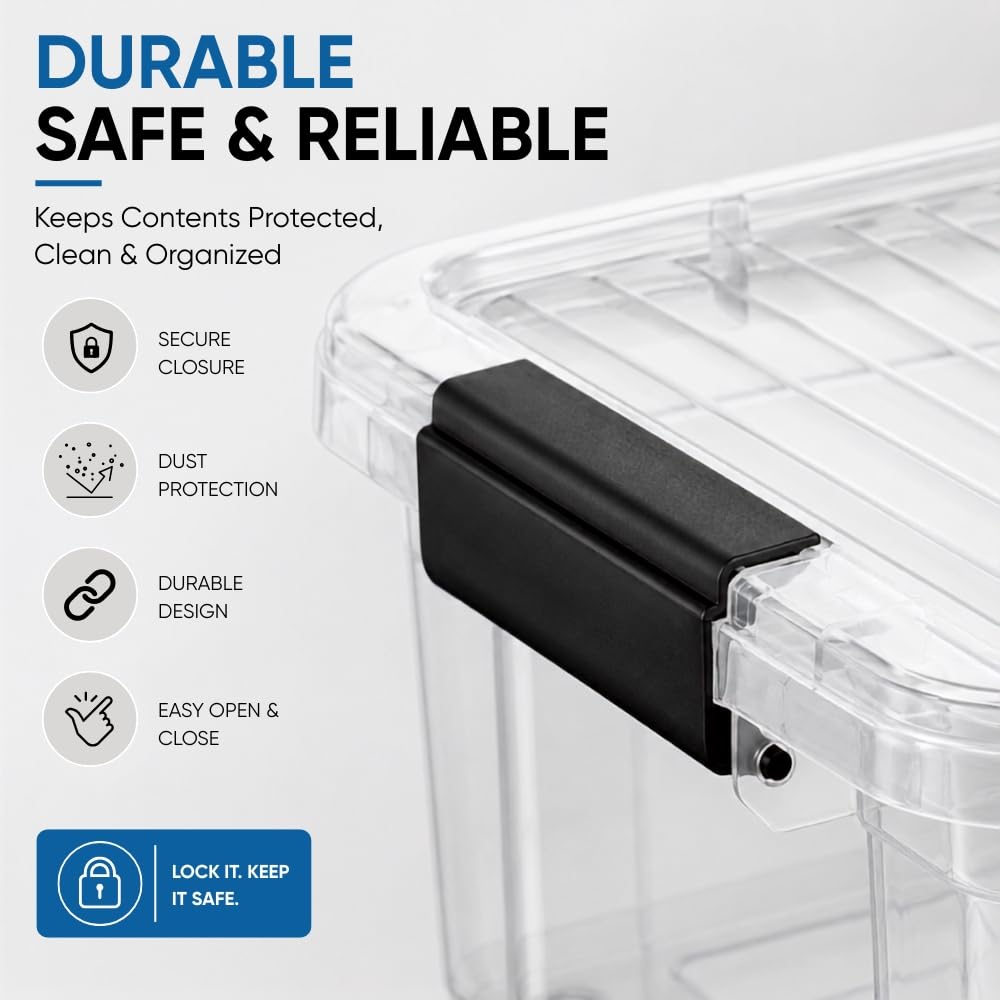 Superio Clear Storage Box with Lid, 13.7 Qt Plastic Container Bins for Organizing, Stackable