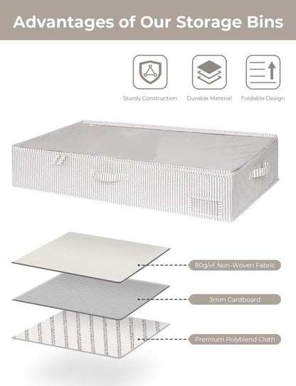 StorageWorks Extra Large Under Bed Storage Containers with Handles and Label Holder, 2 Pack Ultra-thick Fabric Underbed Bins, Closet Organizer for Clothes, Blankets, Sweater