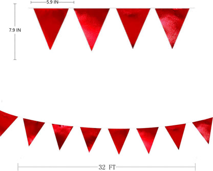 Red Party Decorations Triangle Pennant Banner Flag Dark Red Metallic Fabric Bunting Garland for Graduation Wedding Bridal Shower Birthday Anniversary Holiday Valentines Retirement Party Supplies
