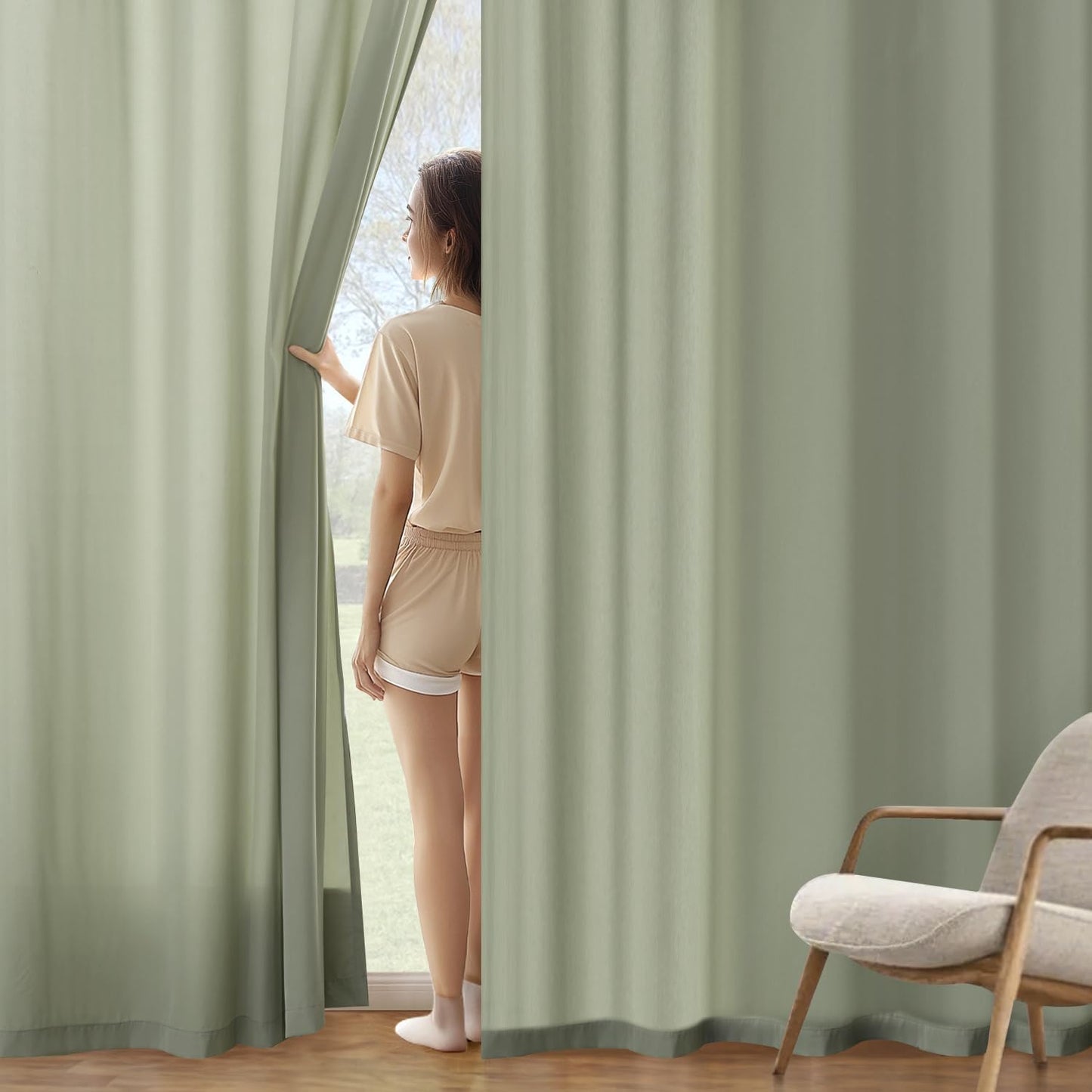 MIULEE Sage Green Privacy Sheer Curtains That Let Light in 90 Inches Long Non-See-Through Semi Sheer Curtain Light Filtering Window Curtains Drapes for Living Room Bedroom 2 Panels Set 42 X 90