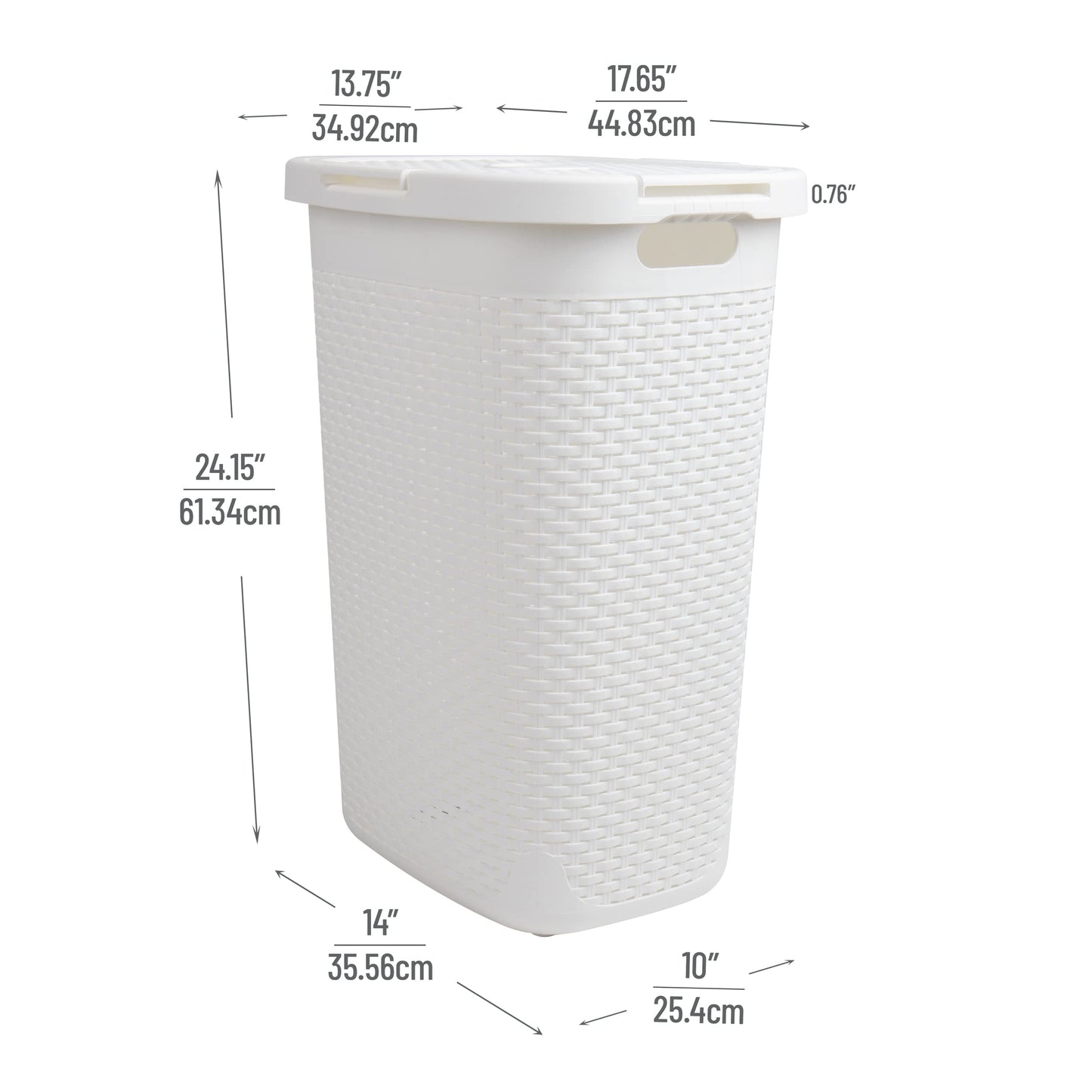 Mind Reader Slim Laundry Hamper with Lid, 60L Tall Clothes Basket, Narrow Tapered Design for