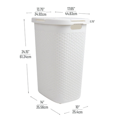 Mind Reader Slim Laundry Hamper with Lid, 60L Tall Clothes Basket, Narrow Tapered Design for
