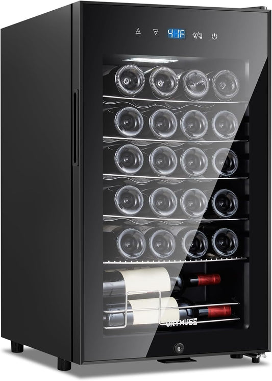 24 Bottle Compressor Wine Cooler Refrigerator with Lock, Freestanding Wine Fridge, 41°F-64°F Digital Temperature Control, Large Wine Cellar for Red, White, Champagne, and Sparkling Wine ??Black