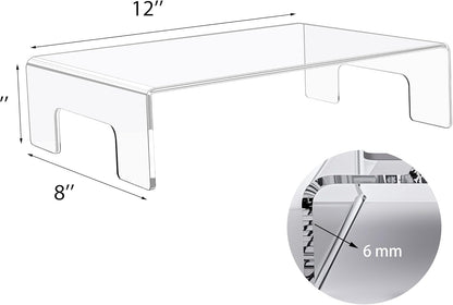 Jusalpha 6mm Thickness Clear Acrylic Display Riser with Tray Handles For Laptop, Notebook, Retail Display Food Display,12" x 8" x 3"