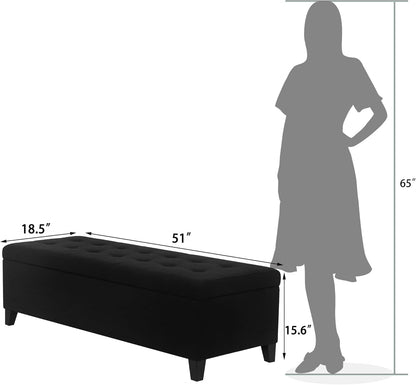 Joveco Storage Ottoman Bench, 51" Rectangle Long Bench, for Bedroom, End Foot of Bed, Living Room, Entryway, Line Black