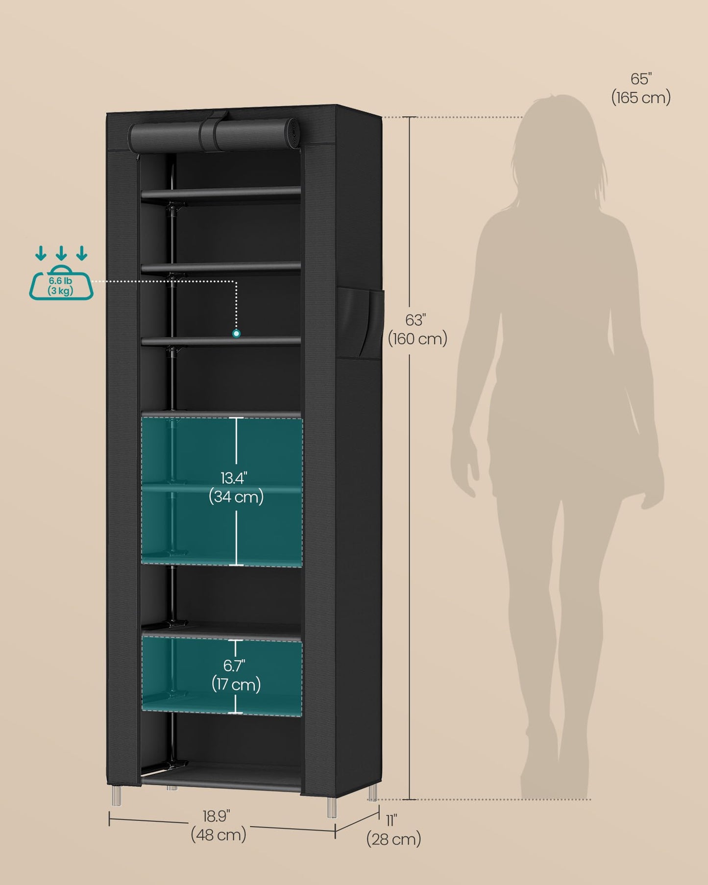 SONGMICS 10-Tier Shoe Rack, Shoe Storage Cabinet with Dustproof Cover, Free-Standing Storage
