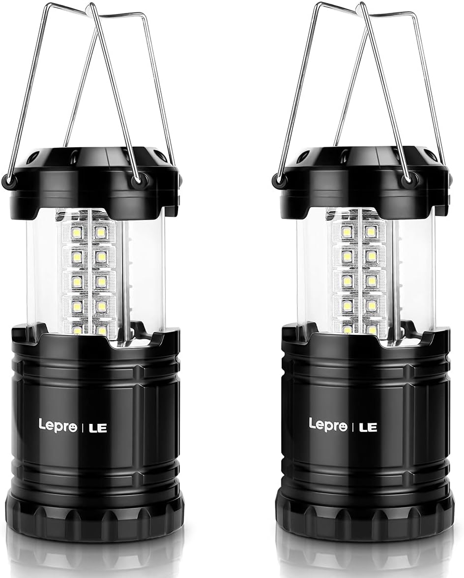 Lepro LED Camping Lanterns Battery Powered, Collapsible, IPX4 Water Resistant, Outdoor Portable Lights for Emergency, Hurricane, Storms and Outages