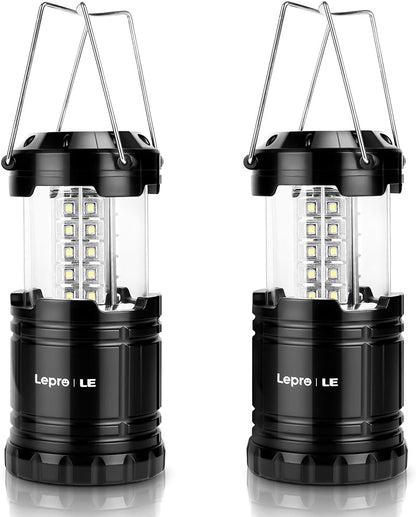 Lepro LED Camping Lanterns Battery Powered, Collapsible, IPX4 Water Resistant, Outdoor Portable Lights for Emergency, Hurricane, Storms and Outages