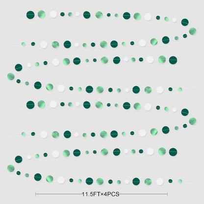 46 Ft Sage Green Party Decorations Metallic Sage Green White Polka Dots Garlands Hanging Paper Circle Dots Streamer for Birthday Baby Shower Engagement Graduation Wedding Party Decorations Supplies