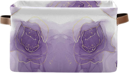 susiyo Large Foldable Storage Bin Closet Storage Baskets for Shelves Storage Bins for Organizing Shelf Nursery Toys, Decorative Linen Fabric Bins Cube with PU Handles 1 Pack,Purple Rose