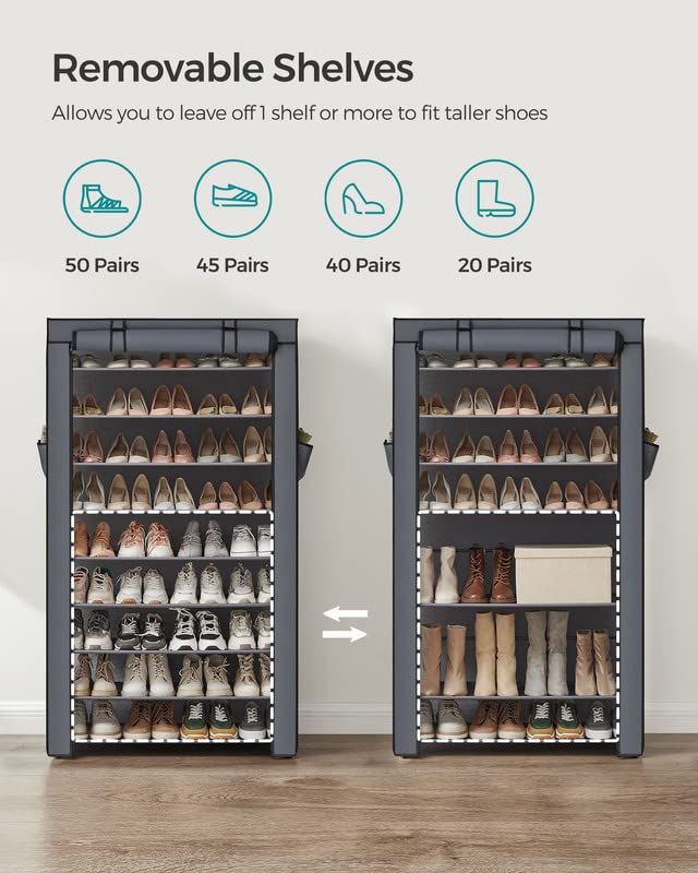 SONGMICS 10-Tier Shoe Rack, Shoe Storage Cabinet with Dustproof Cover, Free-Standing Shoe Storage