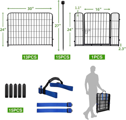 ADAVIN 24 in(H) Garden Fence with Low Threshold Door,14 Panels Total 34.5 Ft(L) Dog Fence Outdoor for Yard, Animal Barrier Fence, Outdoor or Indoor Modular Fencing, Garden Fence Border
