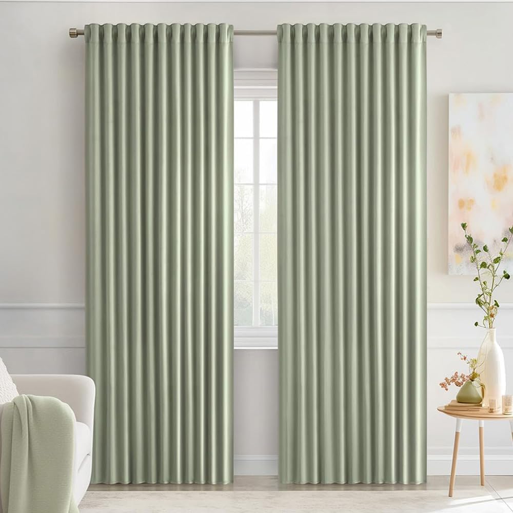 MIULEE Sage Green Back Tab Blackout Curtains 84 Inch Length 2 Panels Set for Living Room Bedroom Privacy, Rod Pocket/Pinch Pleated Thermal Insulated Room Darkening Light Blocking Drapes, W66xL84