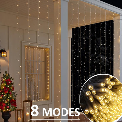 Solhice LED Curtain Lights Outdoor 30ft x10ft, 720 LED Plug in Hanging String Lights Indoor, Twinkle Light Backdrop for Outside Backyard Wedding Bedroom Décor, Warm White (Not Connectable)