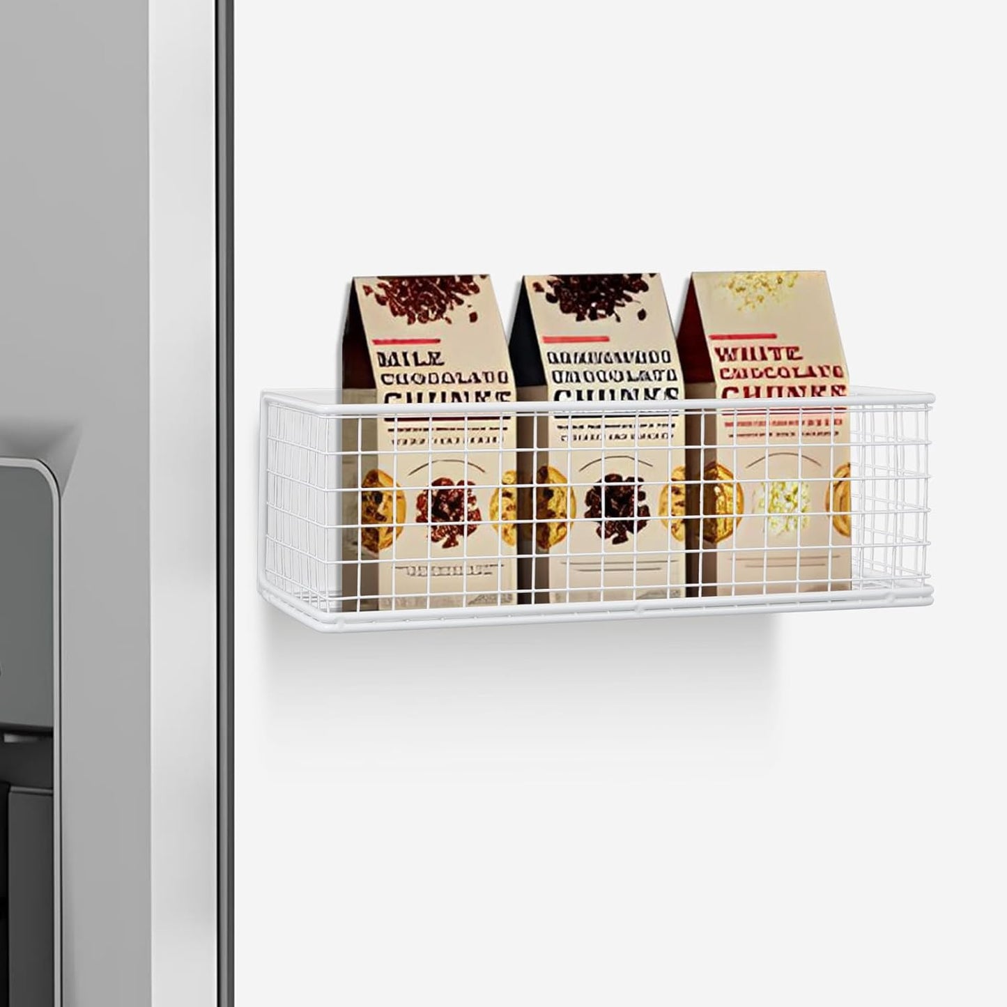 Magnetic Stotage Basket, Magnetic Shelf for Fridge, Magnetic Spice Rack Wire Mesh Magnetic Organizer Holder Accessories for Office Kitchen Classroom Storage,White, 9.44" x 4" x 3.14"