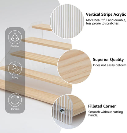 nianfeng Tiered Spice Rack, 5-Tier Spice Pantry Kitchen Cabinet Organizer, 12-Inch, Natural Wood Acrylic Stair Riser Stand, Countertop Seasoning Shelf