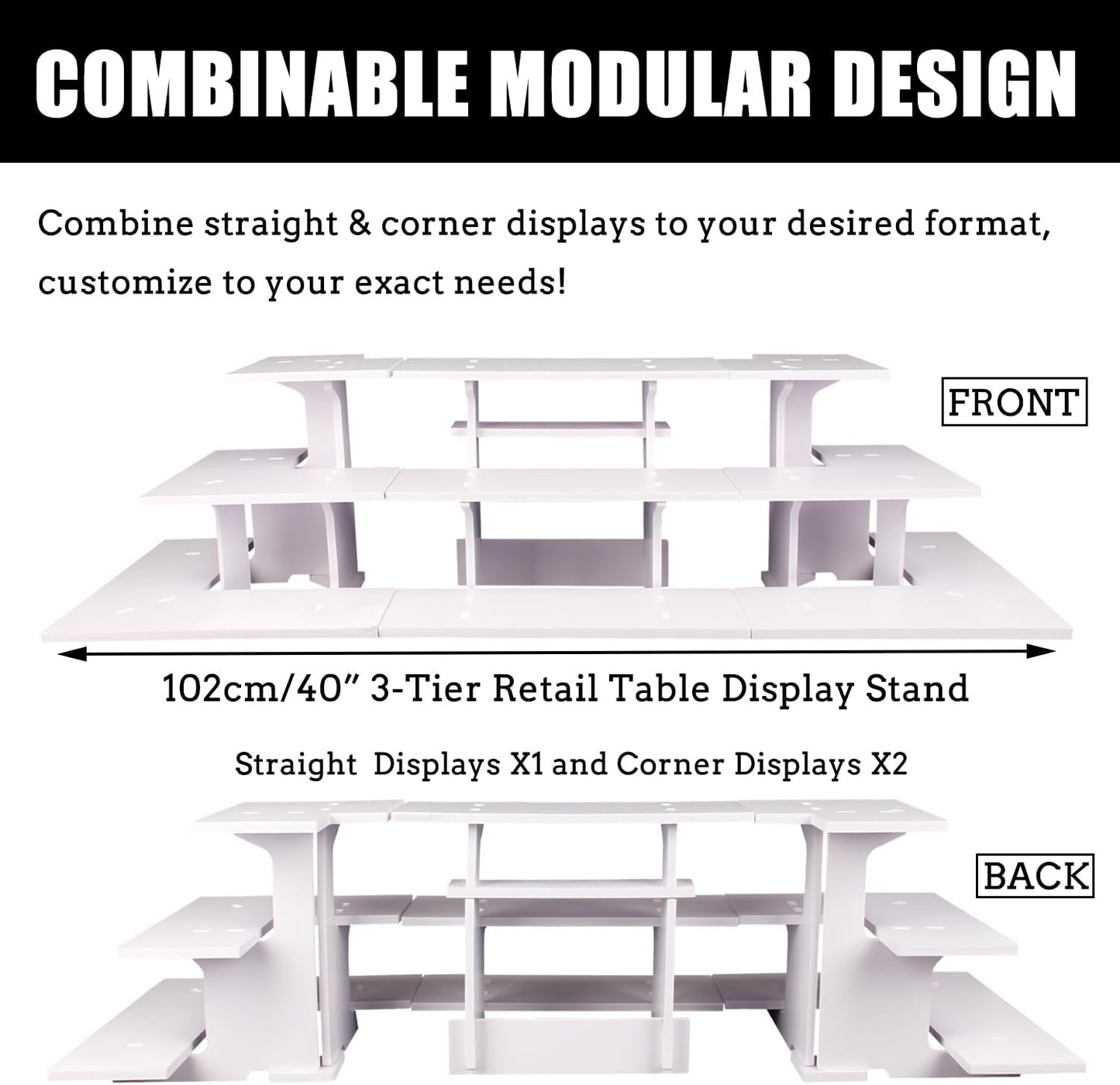WANLIAN 3-Tier Straight Retail Table Display Stand, Portable Display Rack Shelves for Vendors, Craft Shows, Farmers Market, Pop Up Shop Countertop White Risers for Display, Soap, Candles, Tumblers