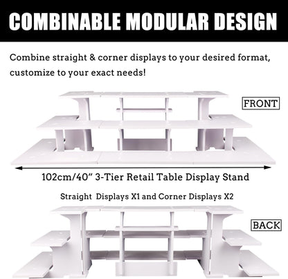 WANLIAN 3-Tier Straight Retail Table Display Stand, Portable Display Rack Shelves for Vendors, Craft Shows, Farmers Market, Pop Up Shop Countertop White Risers for Display, Soap, Candles, Tumblers