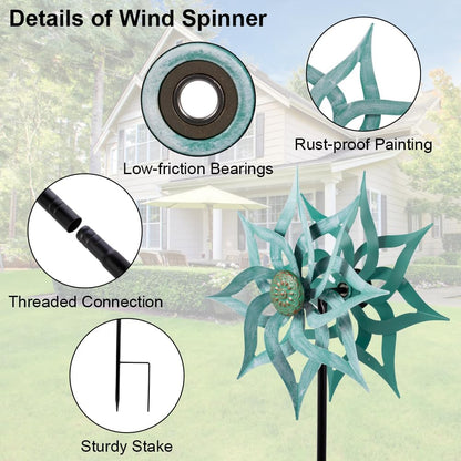 Viveta Metal Wind Spinners,53.5" Kinetic Wind Sculptures,Green Garden Pinwheels Double Layer Windmill for Outdoor Patio Lawn Yard
